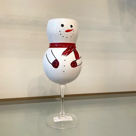 Hand-Painted Snowman Christmas Wine Glass Festive Holiday New - Picture 10 of 10
